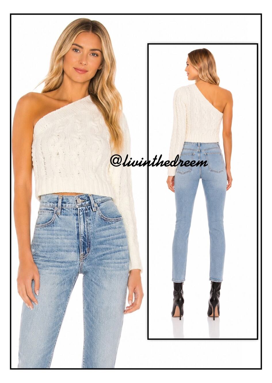 For Love & Lemons Quinn One Shoulder Sweater Ivory SZ L  $142